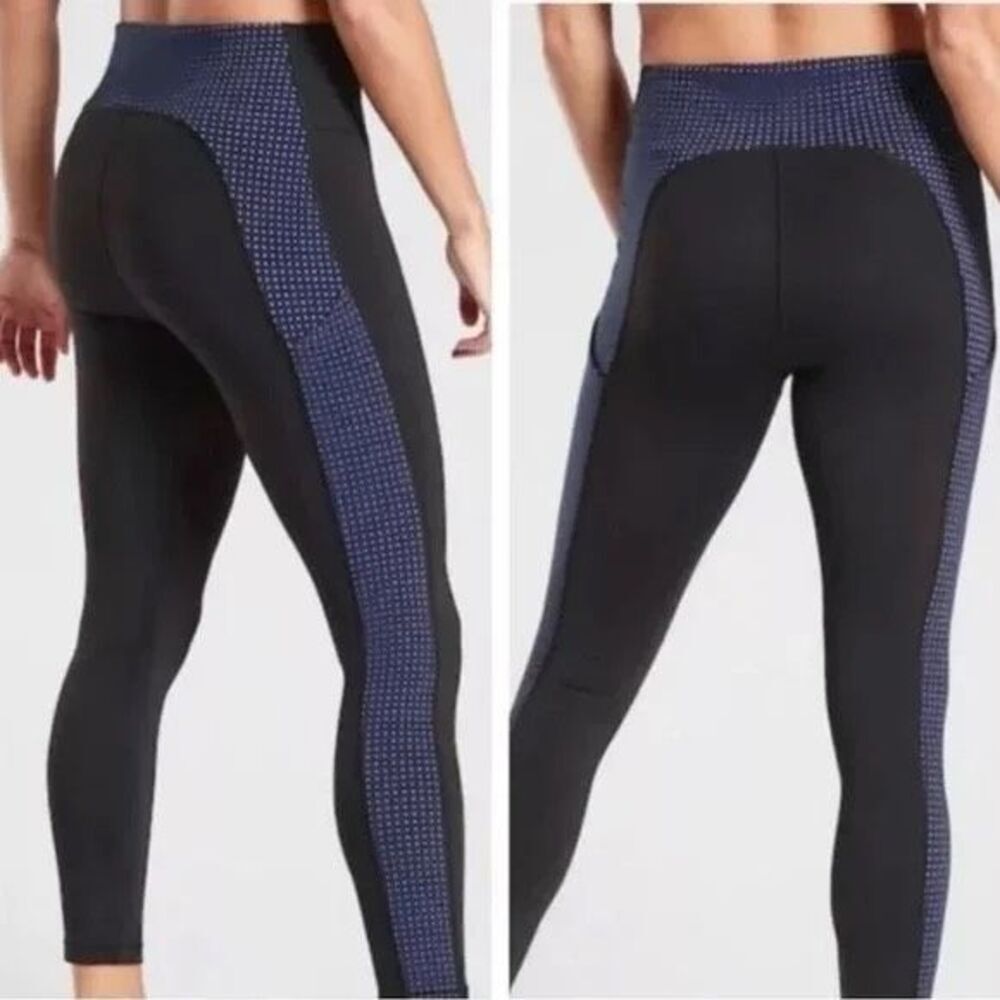 Athleta Ultimate 7/8 Tight Black and Navy Pocket Leggings Small TALL #760